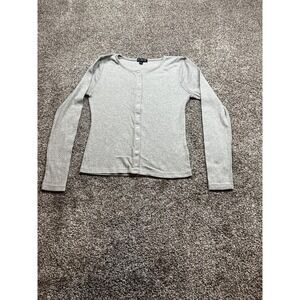 J Crew Shirt y2k Womens Medium Gray Ribbed Knit Long Sleeve Button Detail‎ Top